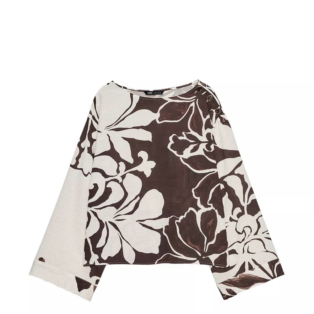 Zara Neutral Floral Blouse - Cream & Brown